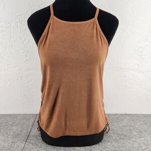 American Eagle Faux‎ Suede Lace Up Side High Neck Tank Top Brown Womens Large